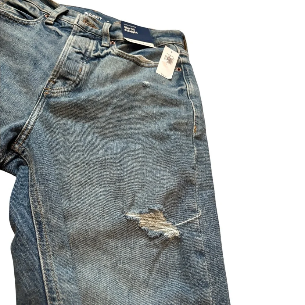 Old Navy extra hi-rise Sky-Hi Straight Jeans size 4 button fly raw hem - Picture 4 of 9